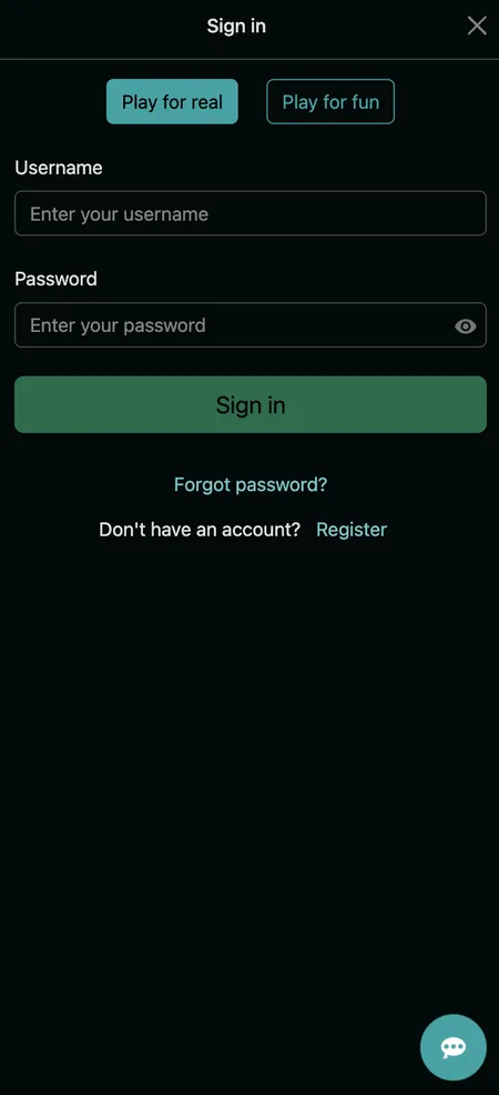True Fortune Casino login screen with username and password fields